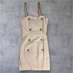 Flavio Castellani White and gold button Chain Strap Dress
